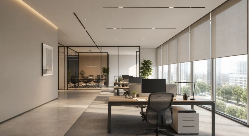 Modern office using professional roller blind window covering solutions