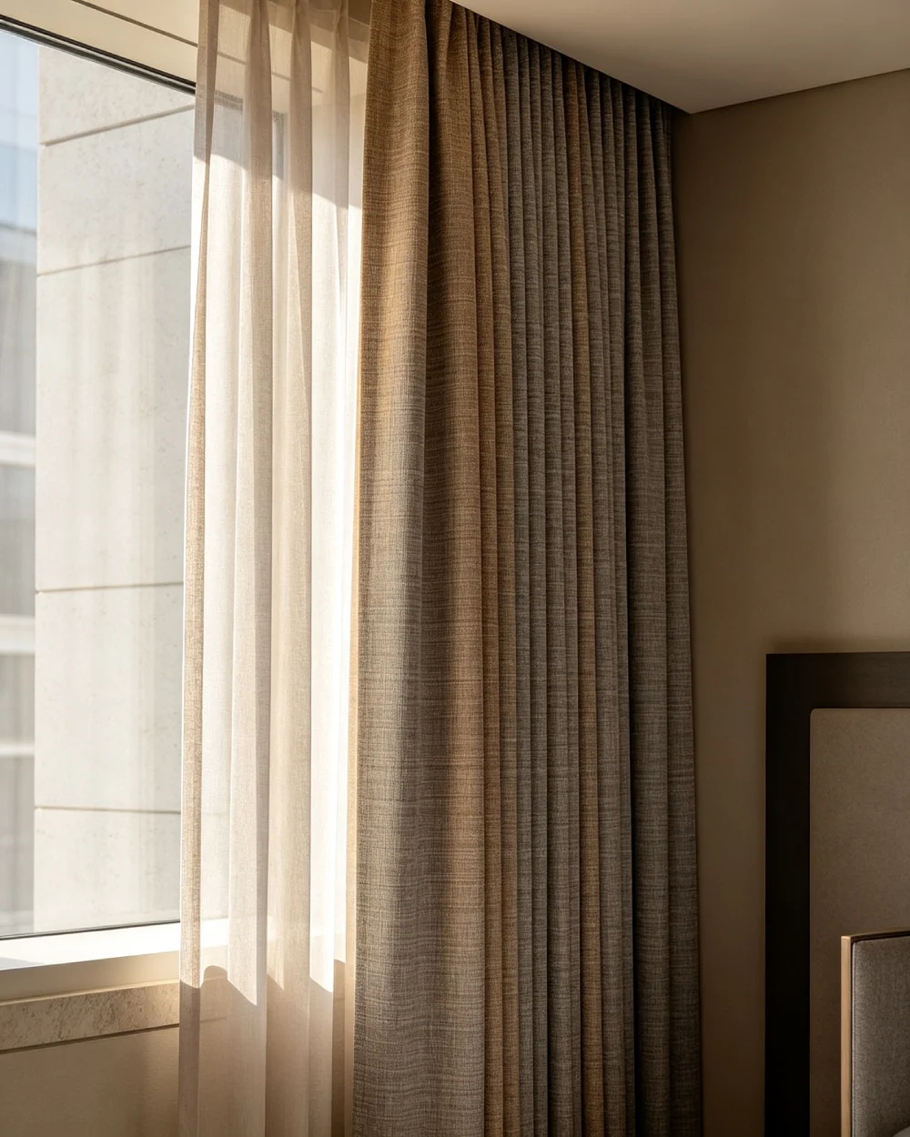 Wide-width blackout curtain fabric for interior projects