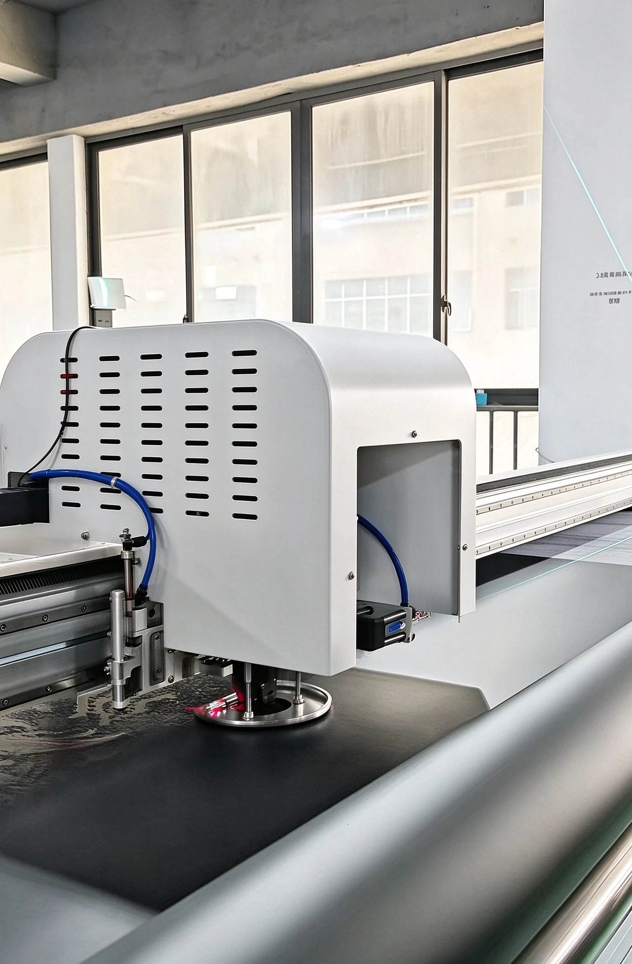 Roller blind fabric cutting machine at UNITEC